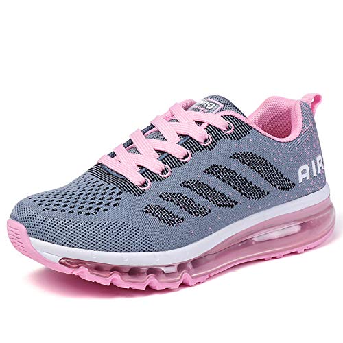 Air Zapatillas de Running para Hombre Mujer Zapatos para Correr y Asfalto Aire Libre y Deportes Calzado Unisexo Gray Pink 38