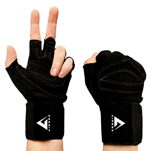 Aireez® 2 en 1 Guantes de fitness, guantes de entrenamiento, guantes de deporte con muñequeras (hombre y mujer) levantamiento de pesas, deportes de fuerza, culturismo, entrenamiento de fuerza