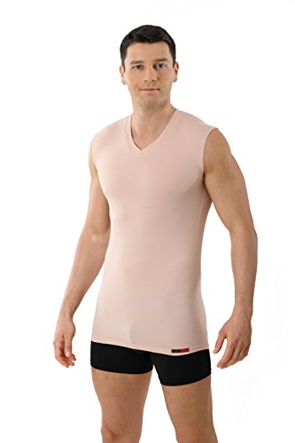 ALBERT KREUZ Camiseta Interior para Hombre - Invisible Color Piel/Beis - sin Mangas con Cuello de Pico y de algodón elástico 08/XXL