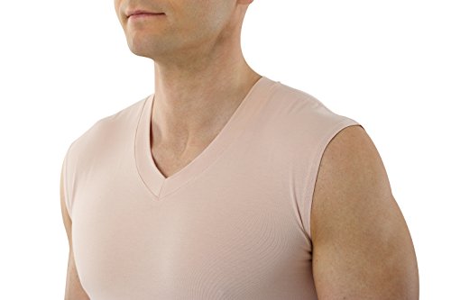 ALBERT KREUZ Camiseta Interior para Hombre - Invisible Color Piel/Beis - sin Mangas con Cuello de Pico y de algodón elástico 08/XXL