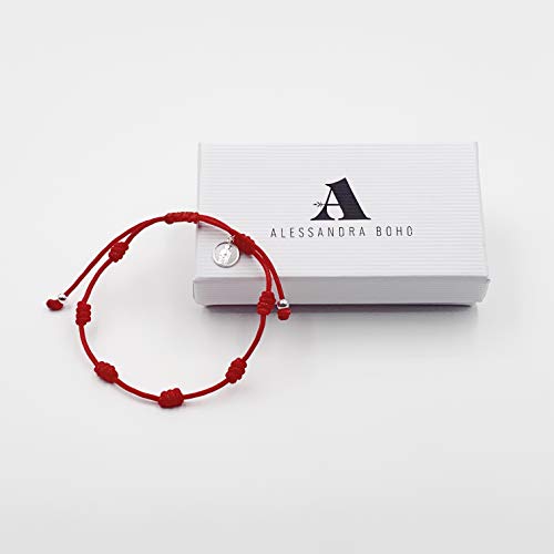 Alessandra Boho - Pulsera Mujer de Hilo Rojo con 7 Nudos y Mini Medalla de San Judas Tadeo para la Buena Suerte y Contra el Mal de Ojo