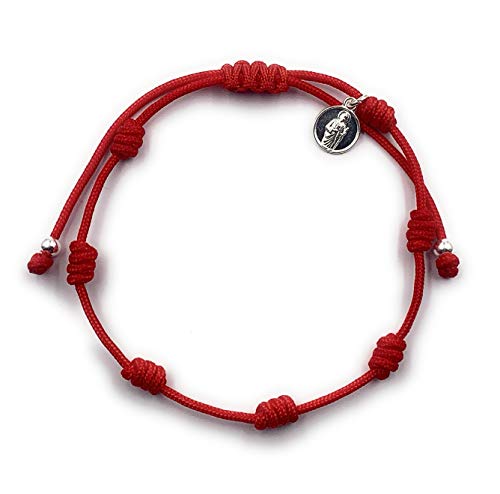 Alessandra Boho - Pulsera Mujer de Hilo Rojo con 7 Nudos y Mini Medalla de San Judas Tadeo para la Buena Suerte y Contra el Mal de Ojo