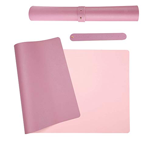 Alfombrilla para Ratón,900 x400x2mm Ultra fino Antideslizante e impermeable alfombrilla para escritorio del cuero de PU Alfombrilla con Doble cara-Rosa+Violeta