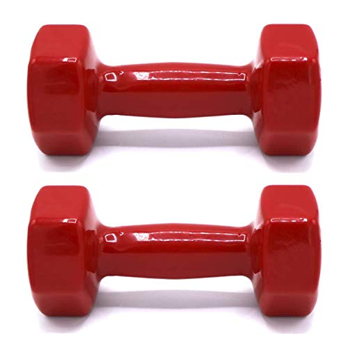 ALLPER Mancuernas con Revestimiento de Vinilo, Pack DE 2. Color Rojo. Peso de 4 Kilos. Gimnasio en casa, Ejercicios Ligeros. Mantente en Forma.