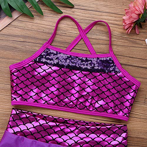 Alvivi 2Pcs Ropa Deporte con Lentejuelas Camisa Tirantes Tank Top Niña Gimnasia Pantalones Cortos Deportivos para Ejercicio Fitness Bikini Niña Rosa Roja 6 Años