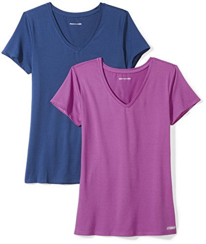 Amazon Essentials 2-Pack Tech Stretch Short-Sleeve V-Neck T-Shirt Athletic-Shirts, Azul Marino (Navy/Orchid), US (EU XS-S)