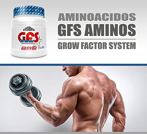 Aminoácidos Esenciales GFS AMINOS Powder Polvo, Cápsulas y viales - Fuerte Recuperador Muscular - Suplementos Deportivos - Vitobest (Cereza, 500g)