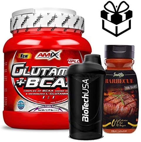 Amix Glutamine + BCAA 530 gr - Lima Limon + Mezclador y Salsa BBQ