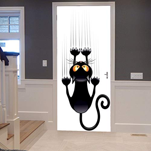 A.Monamour Pegatinas De Pared Gato Negro Rascarse La Pared Divertida Caricatura Silueta Animal Temático Imprimir Fondo Blanco. Vinilo Puerta Calcomanías Papel Tapiz Murales De Pared Pegatinas Posters