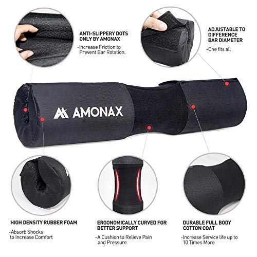 Amonax almohadilla barra gimnasio protector, Cuello y Hombros protección Almohadilla para Sentadillas y Empuje de Cadera, para ejercicios en casa y en el gimnasio, entrenamiento de fuerza y pesas