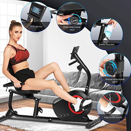 ANCHEER Bicicleta Estática Reclinable Bibicleta Indoor Resistencia de 8 Niveles, Pantalla LCD, Medición del Pulso, Asiento Ajustable, Bicicleta Estatica para Mayores