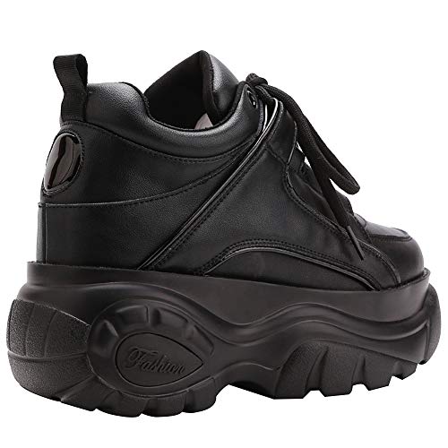 ANUFER Mujer Plataforma Alta con Cordones Casual Zapatos de Deporte Negro SN02920 EU36