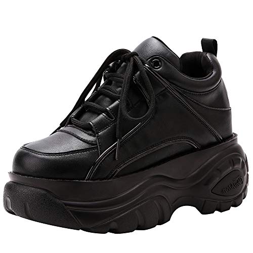 ANUFER Mujer Plataforma Alta con Cordones Casual Zapatos de Deporte Negro SN02920 EU36