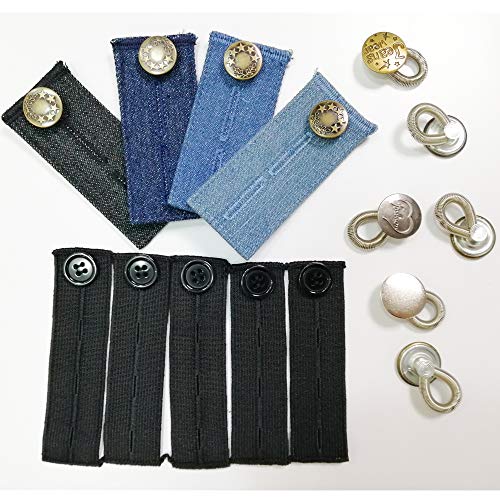 Anyasen 15pcs extensores de cintura pantalones extensores de botones Extensor de cintura elásticos Ajustables con botón de metal gancho para Mujeres Embarazadas Personas obesas pantalones vaqueros