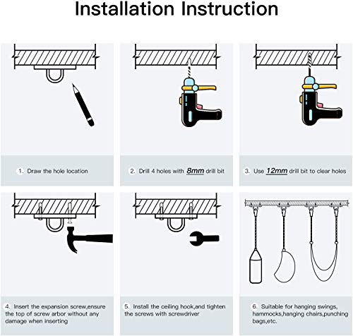 Aoligei Anclaje Para Pared, Ganchos de Techo,Kit de gancho de hamaca ultra duradero de 500 kg de capacidad para columpios, sillas, yoga, múltiples gimnasios interiores y exteriores