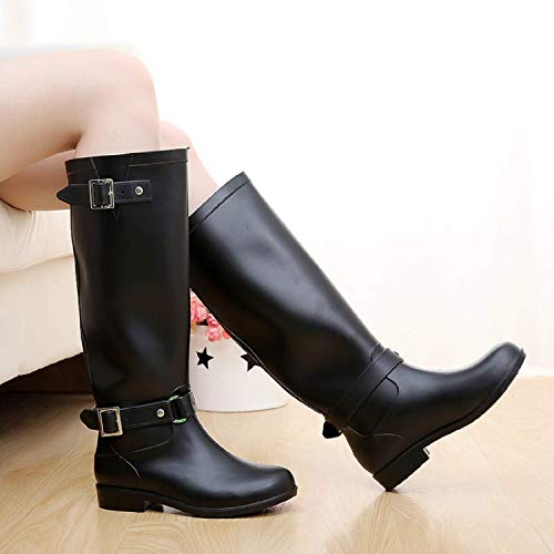 AONEGOLD Botas de Agua Mujer Lluvia Altas Zapato Impermeables Ajustable Cremallera y Hebilla Goma Botas Wellington(Negro 2,39 EU)