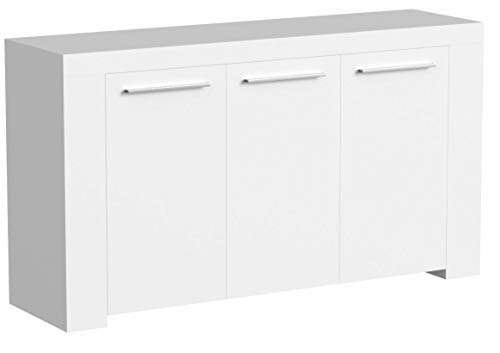 Aparador, Buffet Moderno, Armario Auxiliar Comedor, Modelo Ambit, Color Blanco Artik, Medidas: 144 cm (Ancho) x 80 cm (Alto) x 42 cm (Fondo)