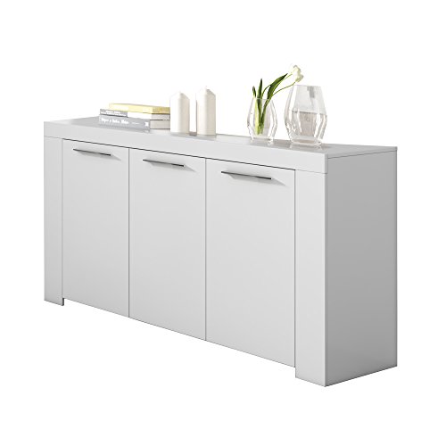 Aparador, Buffet Moderno, Armario Auxiliar Comedor, Modelo Ambit, Color Blanco Artik, Medidas: 144 cm (Ancho) x 80 cm (Alto) x 42 cm (Fondo)