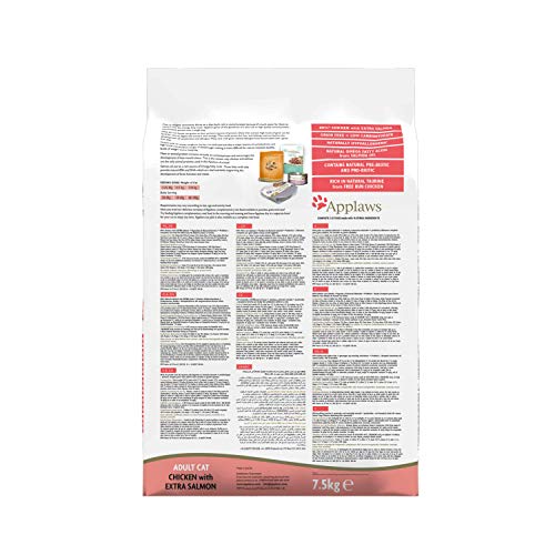 Applaws Comida seca para gatos, pollo y salmón extra/adulto, 7.5 kg