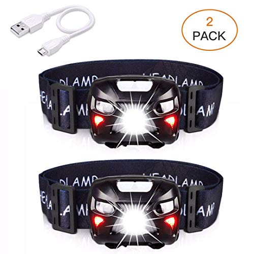 APUNOL 2 Unidades Linterna Frontal LED USB Recargable, Linternas Cabeza 400 Lúmenes, Sensor Inteligente, 8 Modos de Iluminación, Impermeable, Blanco y Rojo LED para Correr, Acampar, Cenderismo