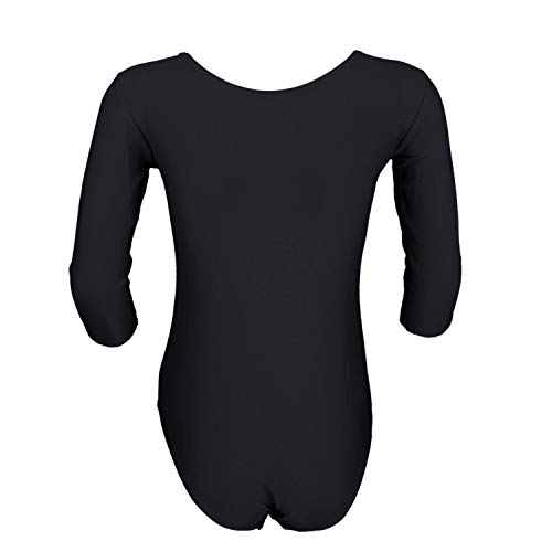 Aquarti Maillot de Gimnasia con Mangas 3/4 para Niñas, Negro, 134