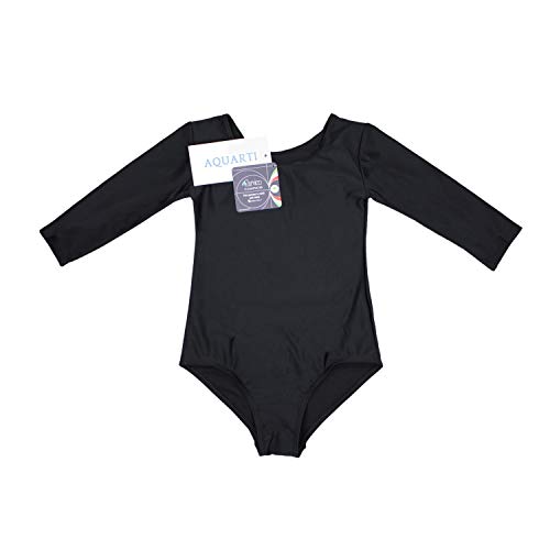 Aquarti Maillot de Gimnasia con Mangas 3/4 para Niñas, Negro, 134