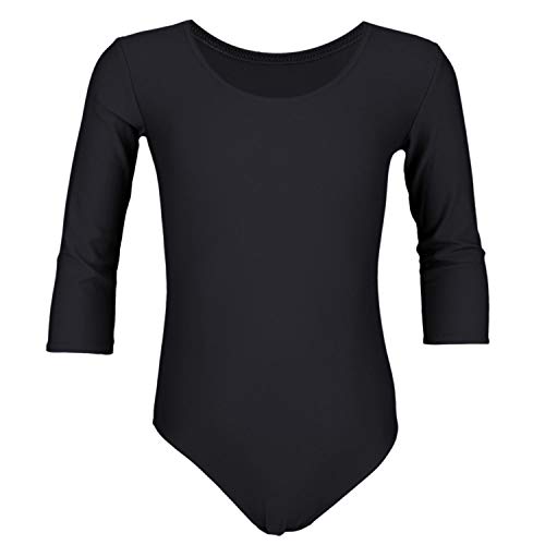 Aquarti Maillot de Gimnasia con Mangas 3/4 para Niñas, Negro, 134