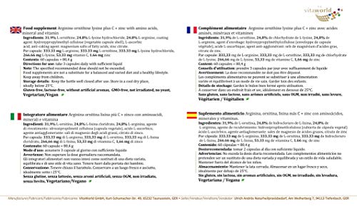 Arginina - Ornitina - Lisina + Vitamina C & Zinc 60 Cápsulas Vita World Farmacia Alemania - Aminoácidos