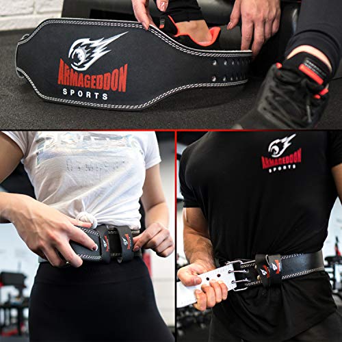 ARMAGEDDON SPORTS Cinturón Musculación para Halterofilia Levantamiento de Pesas Gimnasio Fitness Gym - 15 cm de Ancho Protección Lumbar - Cuero Auténtica para Hombre y Mujer