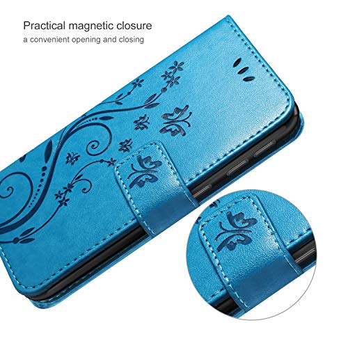 AROYI Funda Compatible con Xiaomi Redmi 9 y Protector de Pantalla, Relieve Dibujo Carcasa de Tipo Libro Soporte Plegable Ranuras para Tarjetas Magnético Ultra Delgado Carcasa Case, Azul