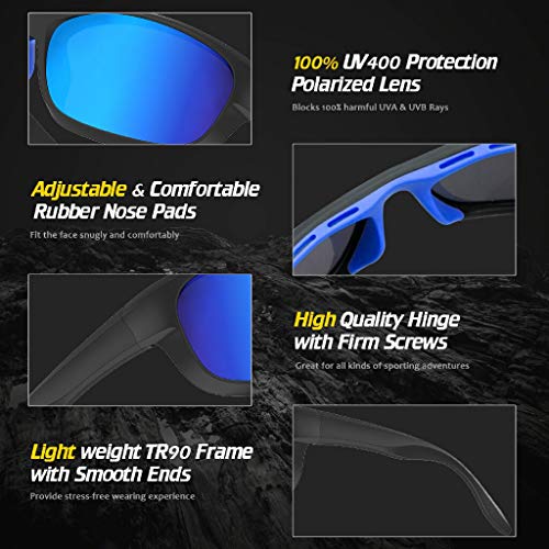 Avoalre Gafas de Sol Hombres Polarizadas Gafas Deportivas Unisex Anti UV400 Marco TR90 Súper Ligero y Mujer Ciclismo MTB Running Coche Moto Montaña - Azul