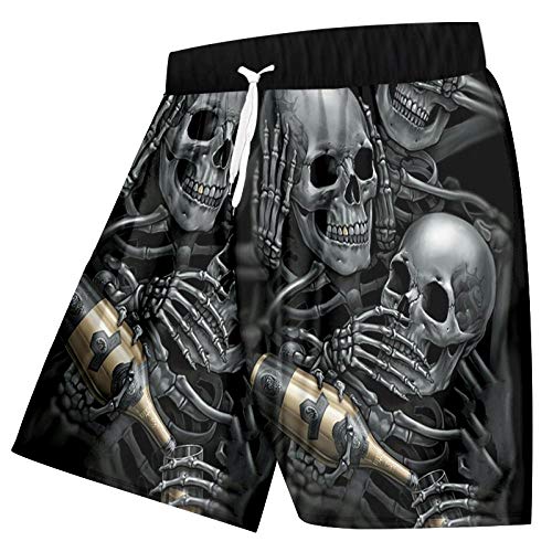 Bañadores Para Hombre Impresión 3D Pantalones Cortos Negros Con Estampado De Calavera De Terror Para Hombre Pantalones Cortos De Verano Hombre Bodybuilding Fitness Knee Boxers Pantalones-4Xl