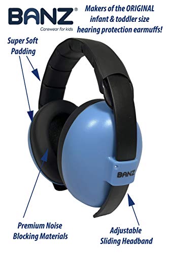 BANZ BABY EAR DEFENDERS, Protector acustico con almohadillas para bebés a partir de 3 años (Azul)