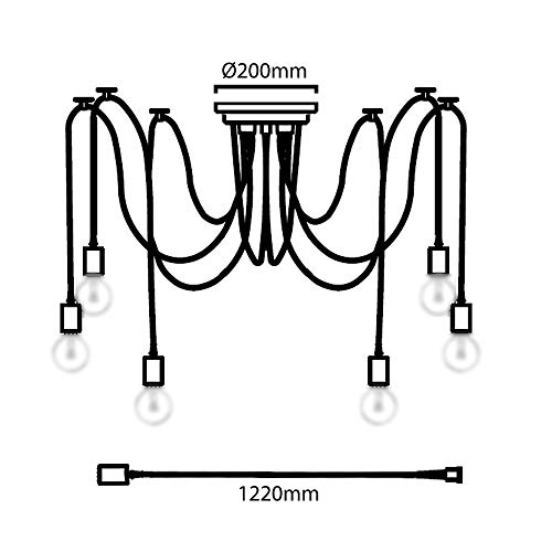 BarcelonaLED Lámpara de Araña Colgante Negro de Suspensión Estilo Vintage Retro con Cable PVC y 6 brazos Portalámparas E27 LED para Techo Habitación Salón Cocina Comedor