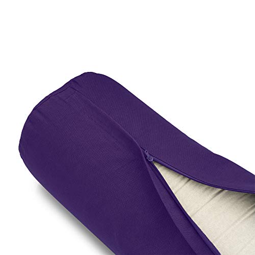 basaho Bolster Yoga | Algodón Orgánico (Certificación Gots) | Cáscara de Trigo Sarraceno | Funda Extraíble Lavable (Morado Intenso)