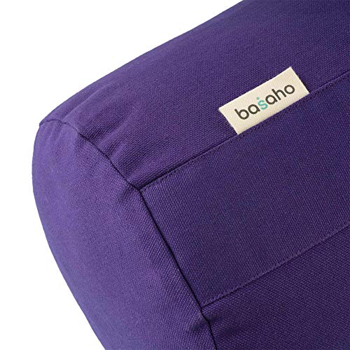 basaho Bolster Yoga | Algodón Orgánico (Certificación Gots) | Cáscara de Trigo Sarraceno | Funda Extraíble Lavable (Morado Intenso)