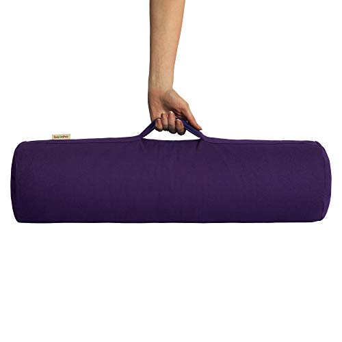 basaho Bolster Yoga | Algodón Orgánico (Certificación Gots) | Cáscara de Trigo Sarraceno | Funda Extraíble Lavable (Morado Intenso)