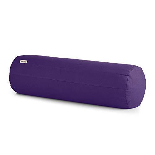 basaho Bolster Yoga | Algodón Orgánico (Certificación Gots) | Cáscara de Trigo Sarraceno | Funda Extraíble Lavable (Morado Intenso)