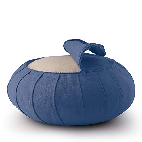 basaho Classic Zafu Cojín de Meditación | Algodón Orgánico (Certificación Gots) | Cáscara de Trigo Sarraceno | Funda Extraíble Lavable (Azul Empolvado)