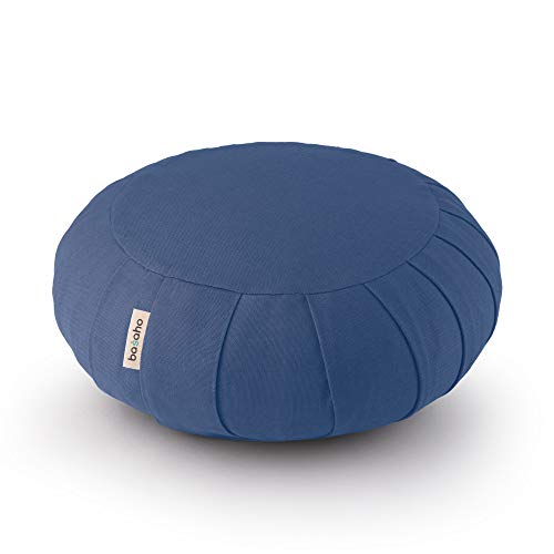 basaho Classic Zafu Cojín de Meditación | Algodón Orgánico (Certificación Gots) | Cáscara de Trigo Sarraceno | Funda Extraíble Lavable (Azul Empolvado)