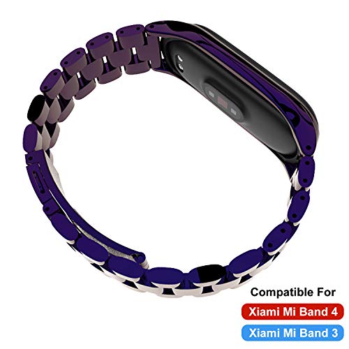 BDIG Correa Compatible Mi Band 5 Correas Metal, Mi Band 4 Pulsera de Acero Inoxidable Agradable para Mi Band 5/4/3 Correa (No Host), Morado