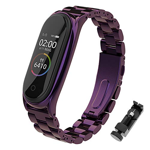 BDIG Correa Compatible Mi Band 5 Correas Metal, Mi Band 4 Pulsera de Acero Inoxidable Agradable para Mi Band 5/4/3 Correa (No Host), Morado