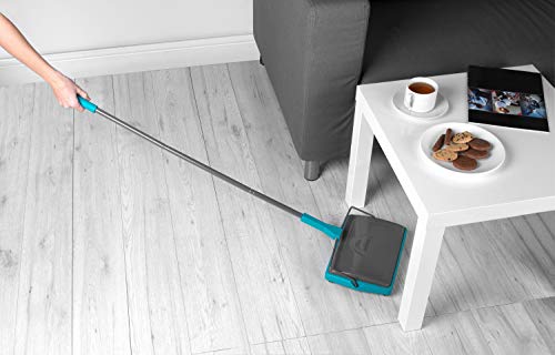 Beldray® LA024855TQ Sweeper de alfombra manual con peine de cepillo | perfecto Para recoger el pelo y la suciedad de mascotas | Easy Glide Ruedas | Turquesa