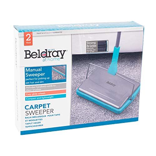 Beldray® LA024855TQ Sweeper de alfombra manual con peine de cepillo | perfecto Para recoger el pelo y la suciedad de mascotas | Easy Glide Ruedas | Turquesa