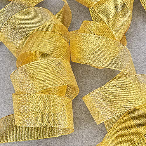 BENECREAT 114m (5 Rollos x 22m) 38mm de Ancho Brillo Superior metalico Chispa Tela Cinta para Boda, Vacaciones, Decoracion del hogar, Papel de Regalo (Oro)