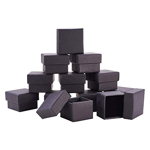 BENECREAT 24 Pack Negra Caja de Joya Caja de Cartón Craft con Almohadilla de Terciopelo Elegante para Presentación de Anillo 4.3x4.3x3.3cm