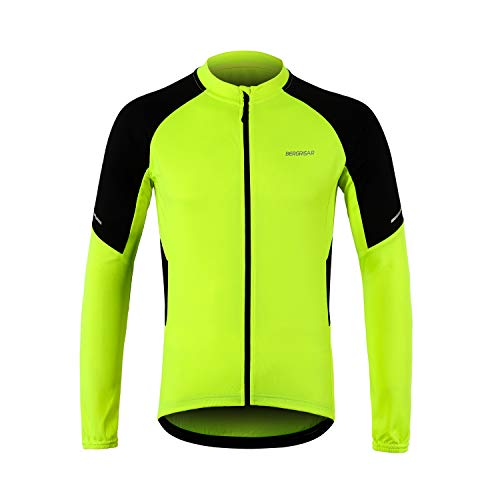 BERGRISAR BG012 - Jerseys básico de ciclismo de manga larga con cremallera y bolsillos - Amarillo - Medium