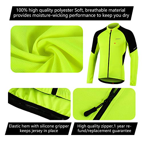 BERGRISAR BG012 - Jerseys básico de ciclismo de manga larga con cremallera y bolsillos - Amarillo - Medium