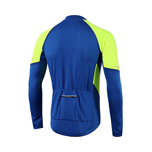 BERGRISAR BG012 - Jerseys básico de ciclismo de manga larga con cremallera y bolsillos - Azul - XX-Large