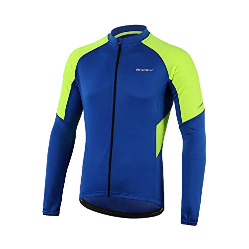 BERGRISAR BG012 - Jerseys básico de ciclismo de manga larga con cremallera y bolsillos - Azul - XX-Large